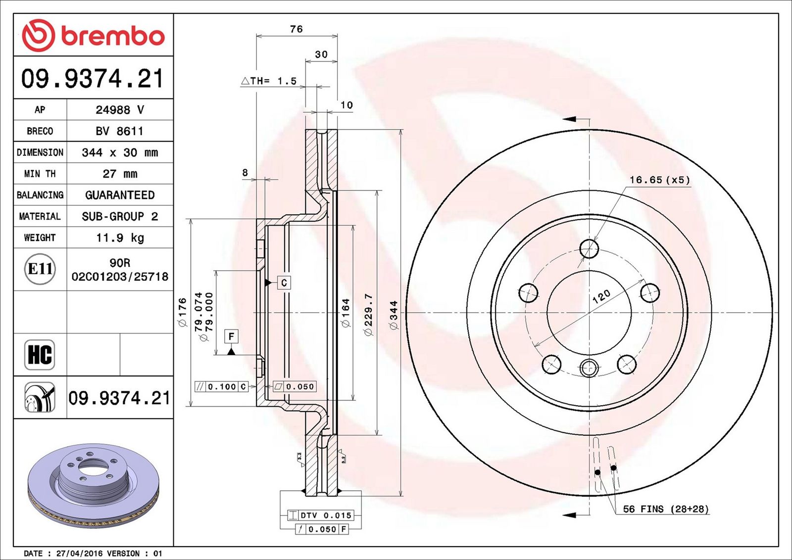 BREMBO 09.9374.21 - Bremsscheibe