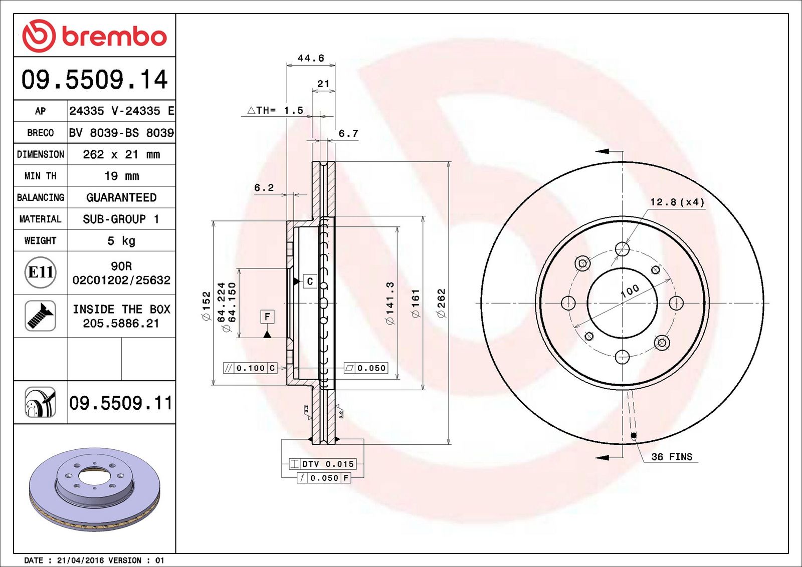BREMBO 09.5509.11 - Bremsscheibe