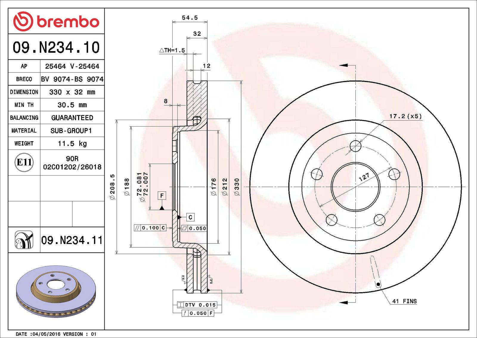 BREMBO 09.N234.11 - Bremsscheibe