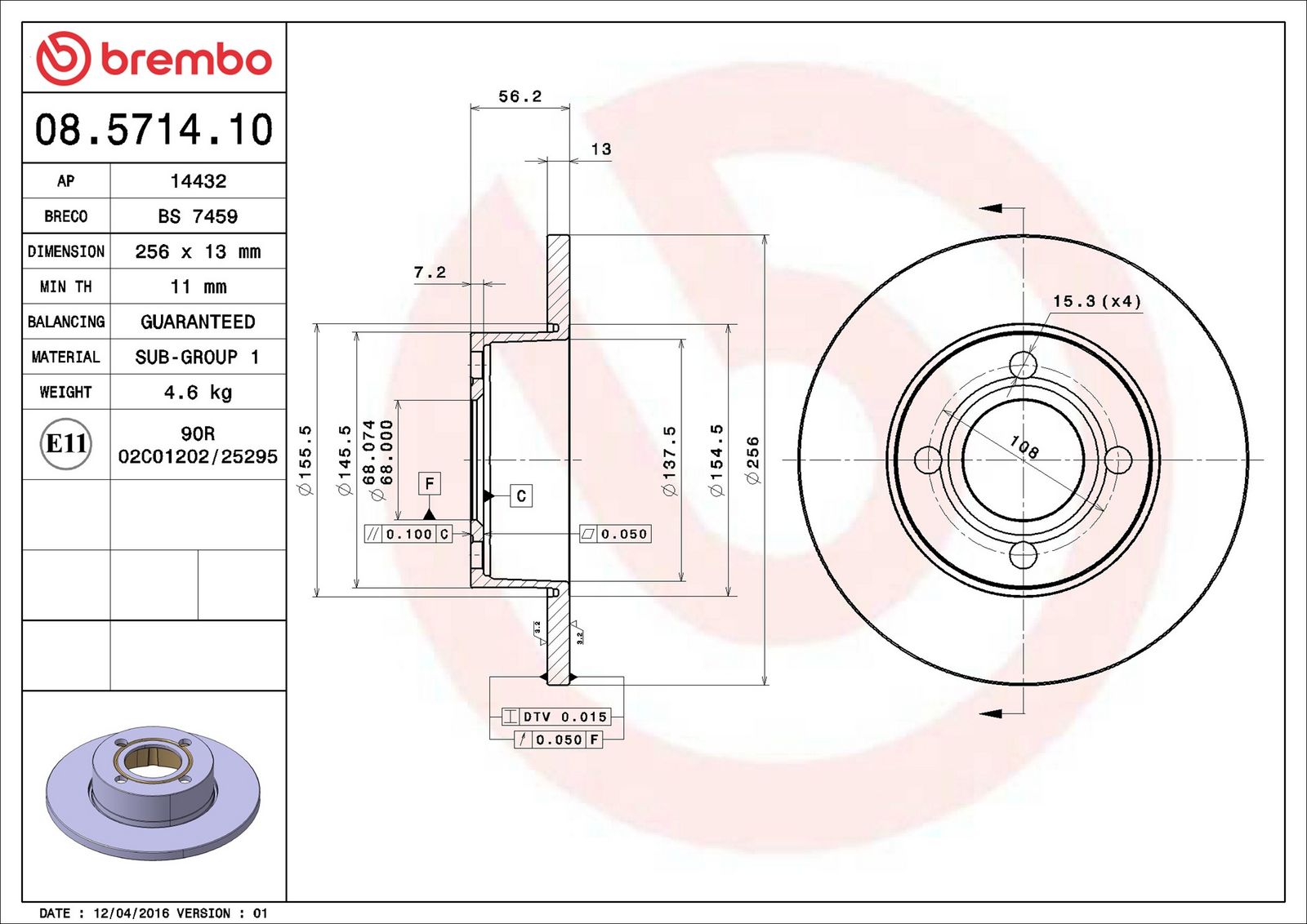 BREMBO 08.5714.10 - Bremsscheibe