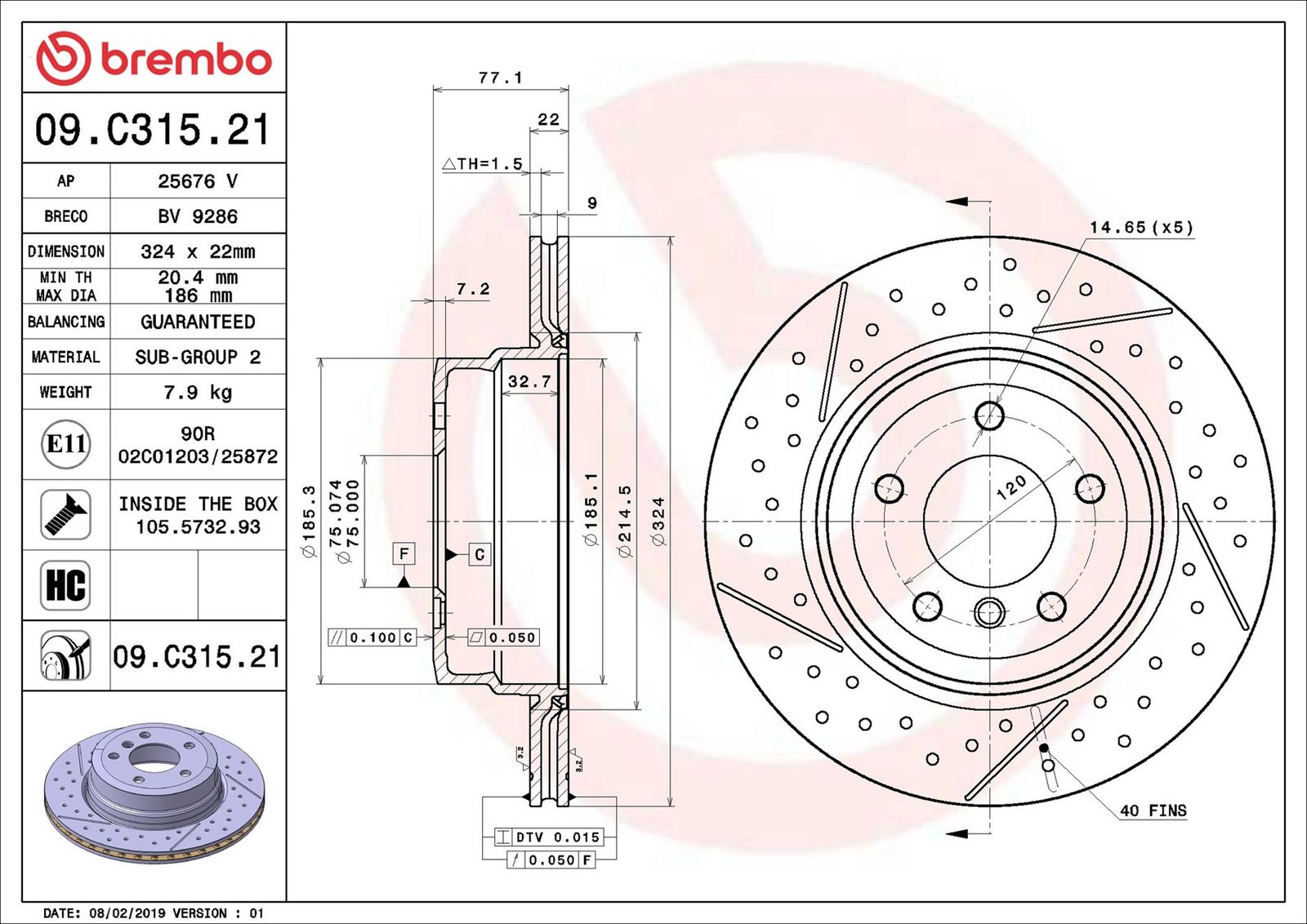 BREMBO 09.C315.21 - Bremsscheibe