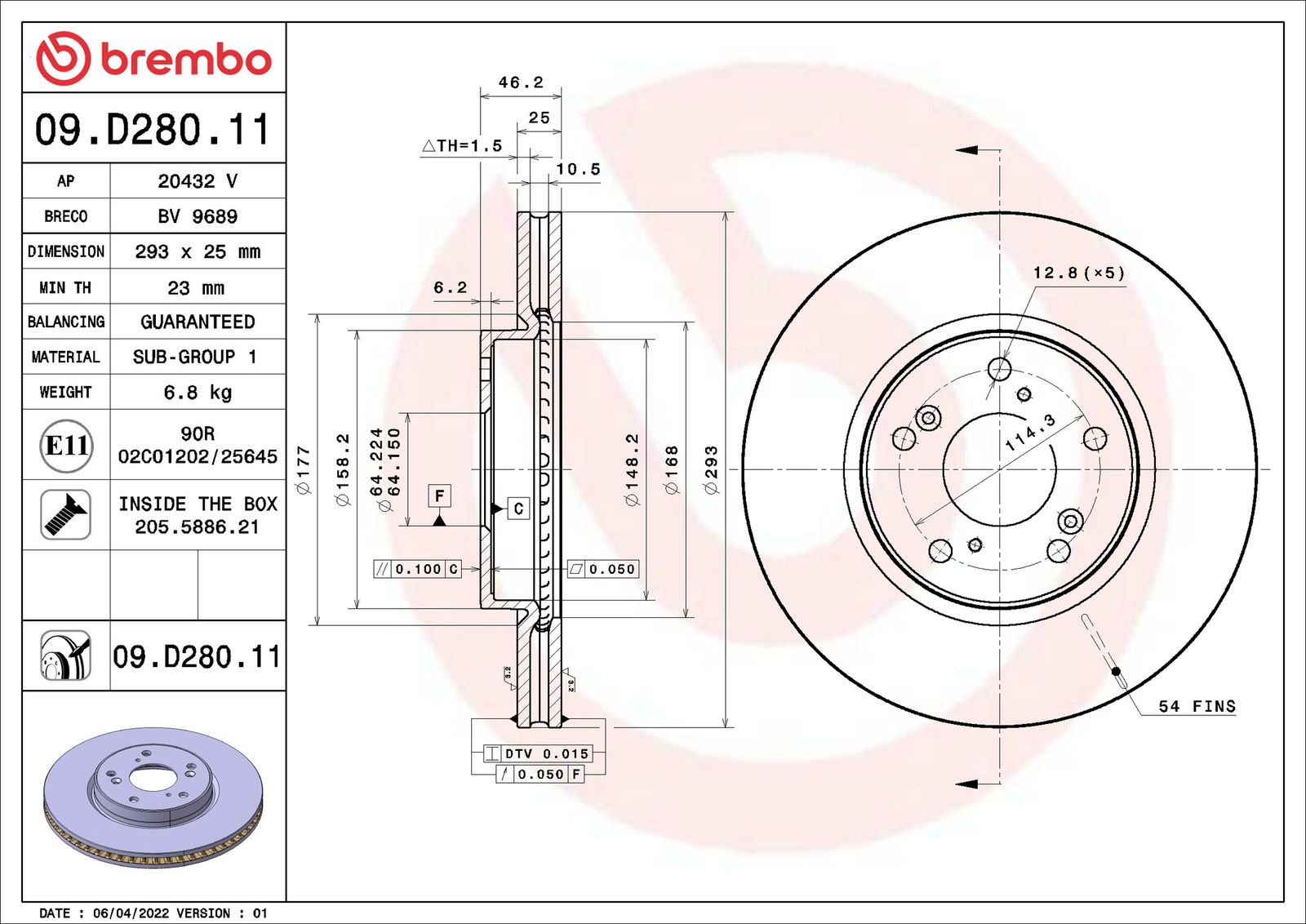 BREMBO 09.D280.11 - Bremsscheibe