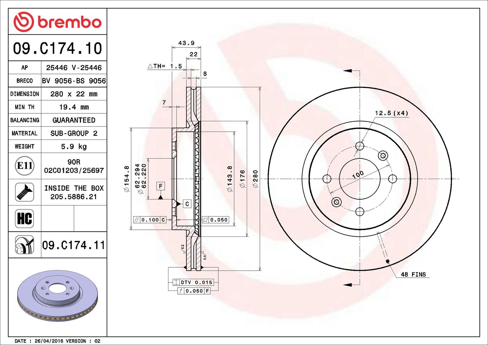 BREMBO 09.C174.11 - Bremsscheibe