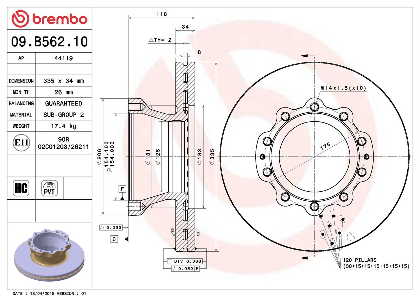 BREMBO 09.B562.10 - Bremsscheibe