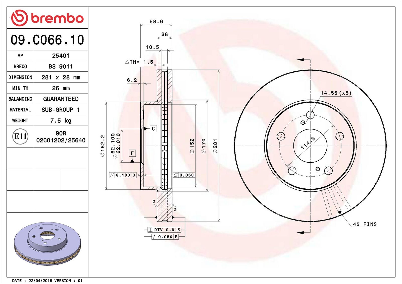 BREMBO 09.C066.10 - Bremsscheibe
