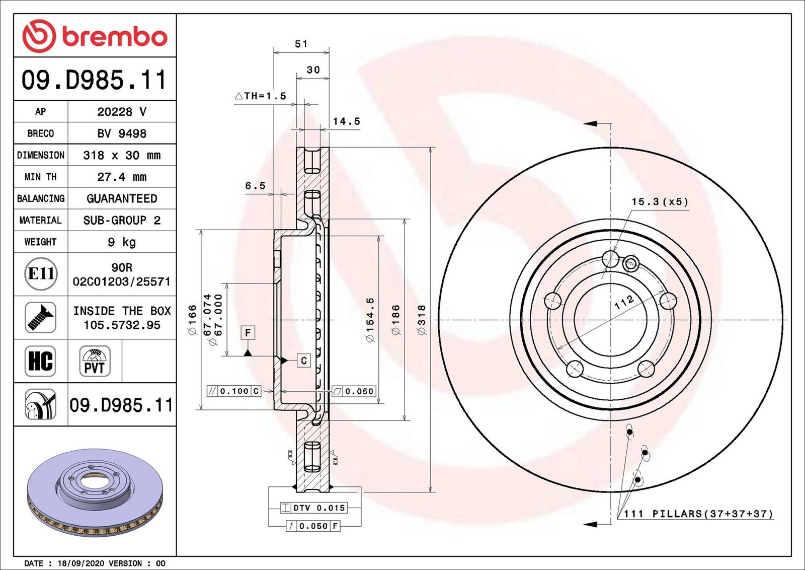 BREMBO 09.D985.11 - Bremsscheibe