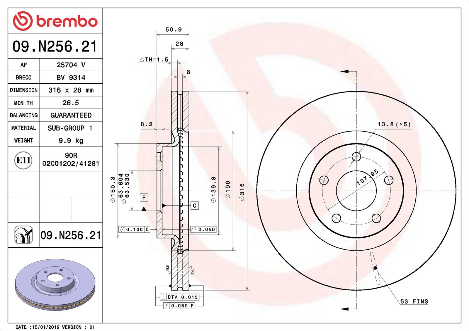 BREMBO 09.N256.21 - Bremsscheibe