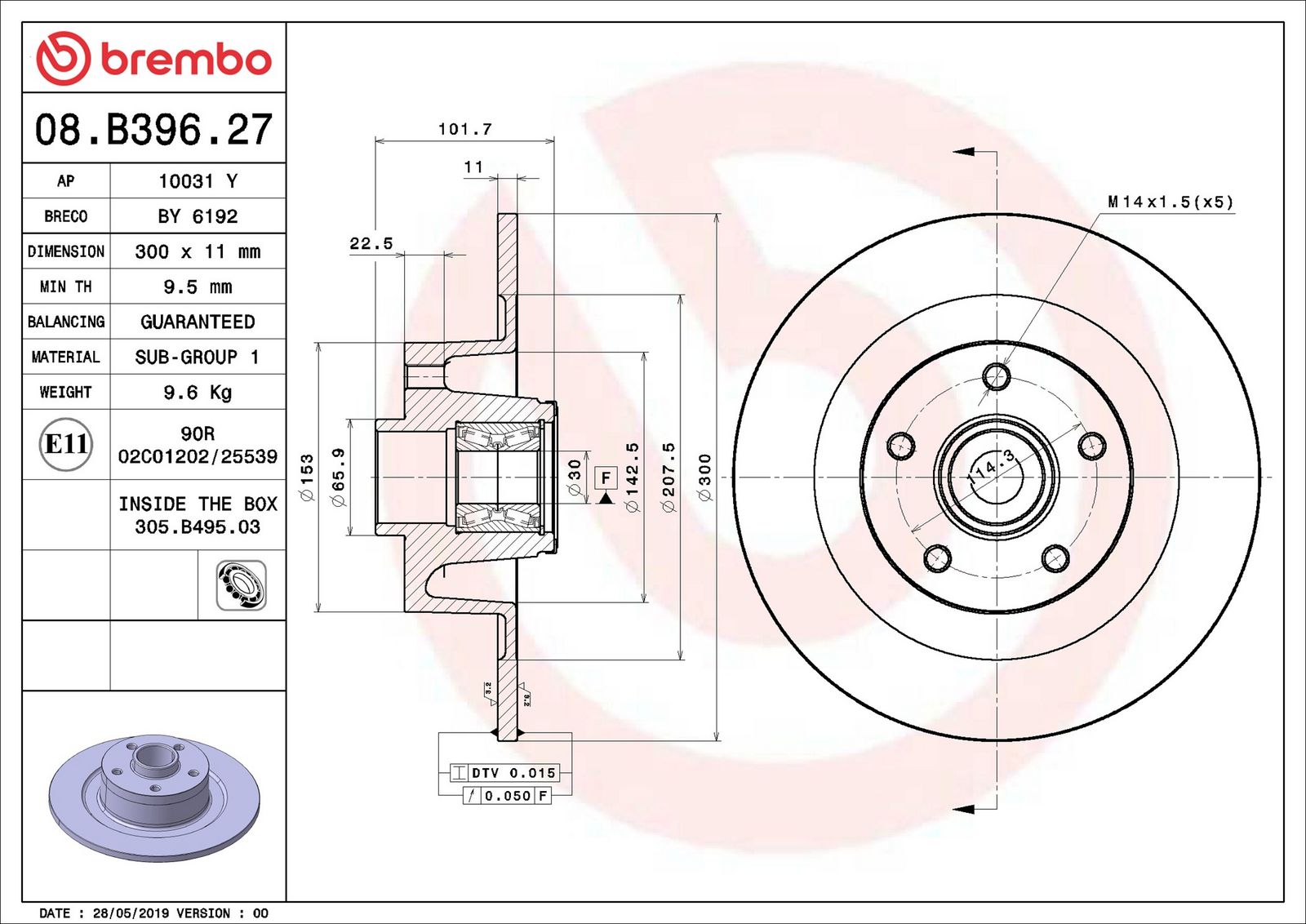 BREMBO 08.B396.27 - Bremsscheibe