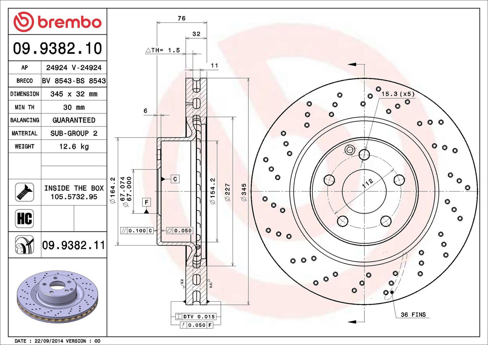 BREMBO 09.9382.11 - Bremsscheibe