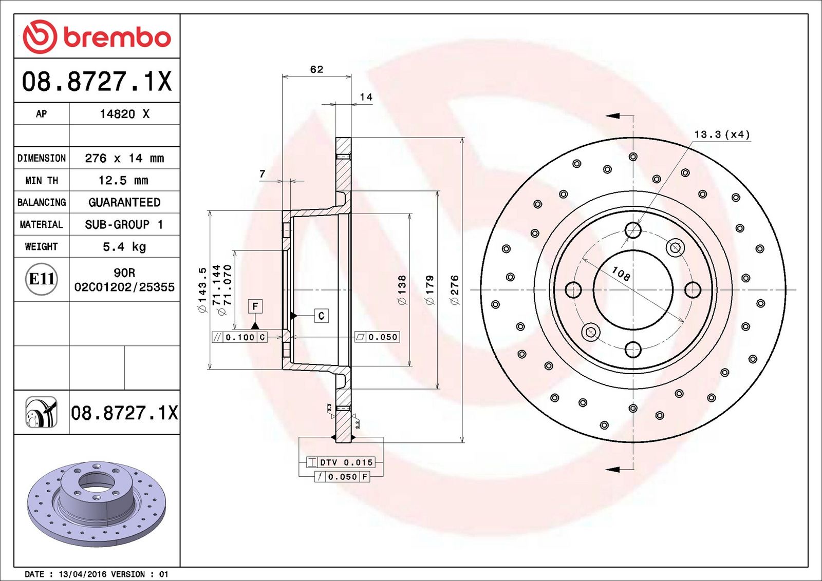 BREMBO 08.8727.1X - Bremsscheibe
