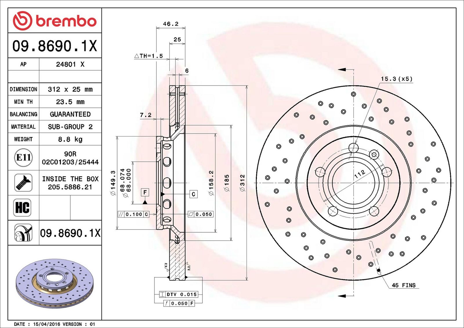 BREMBO 09.8690.1X - Bremsscheibe