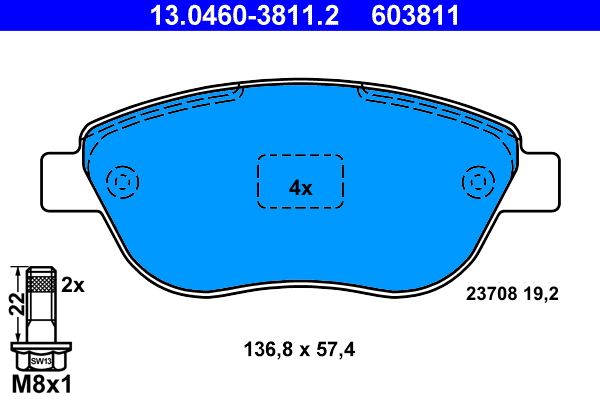 ATE 13.0460-3811.2 - Bremsbelagsatz, Scheibenbremse