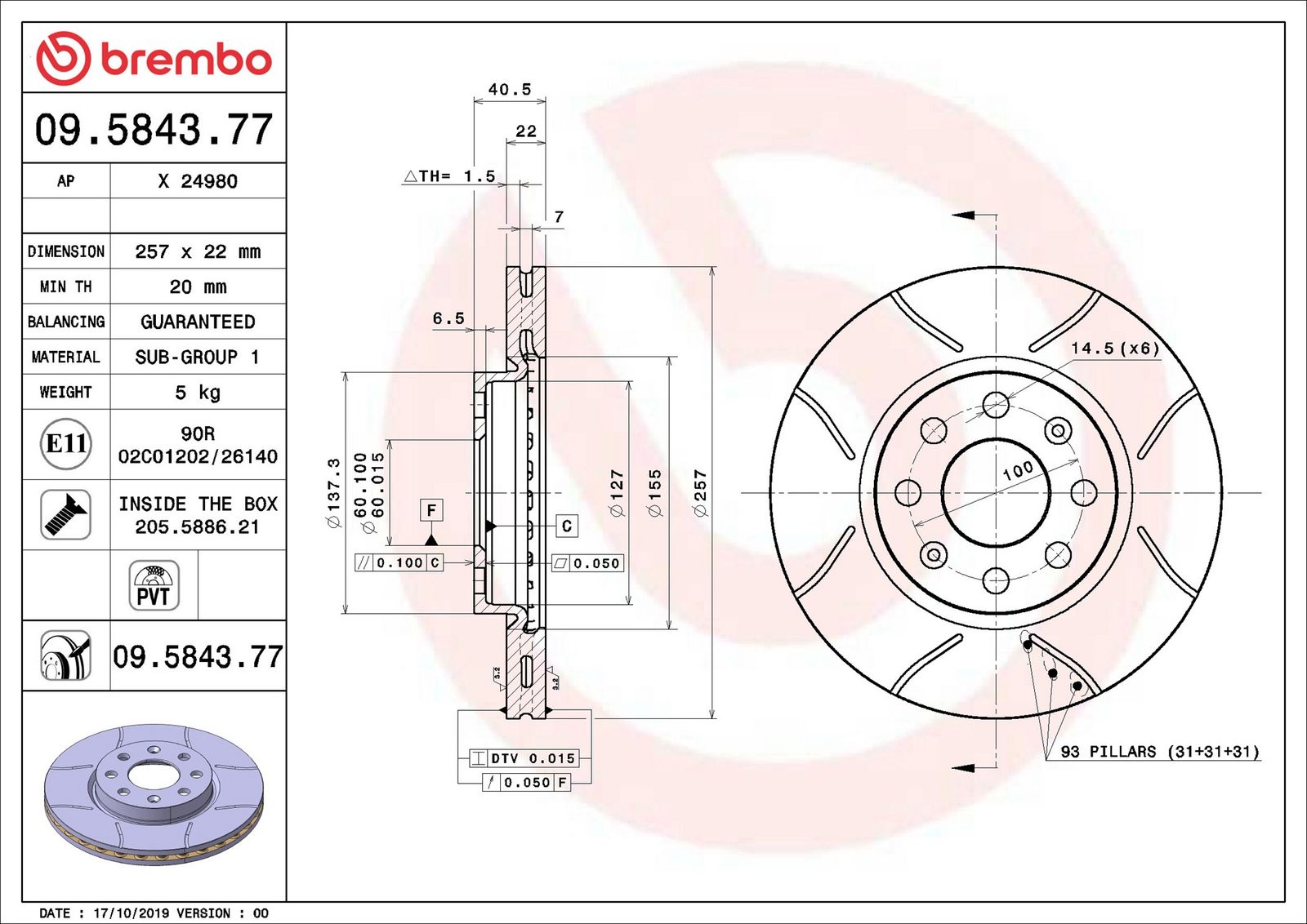 BREMBO 09.5843.77 - Bremsscheibe
