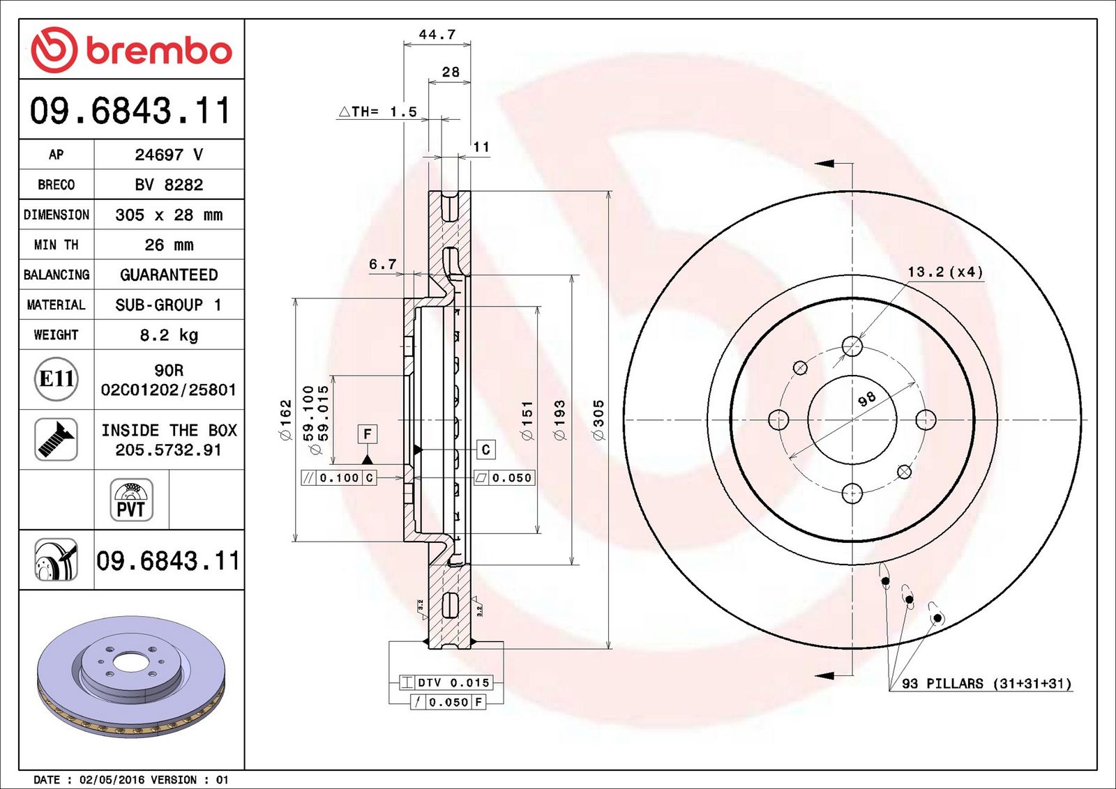BREMBO 09.6843.11 - Bremsscheibe
