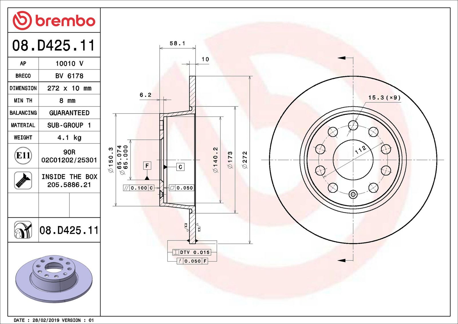BREMBO 08.D425.11 - Bremsscheibe