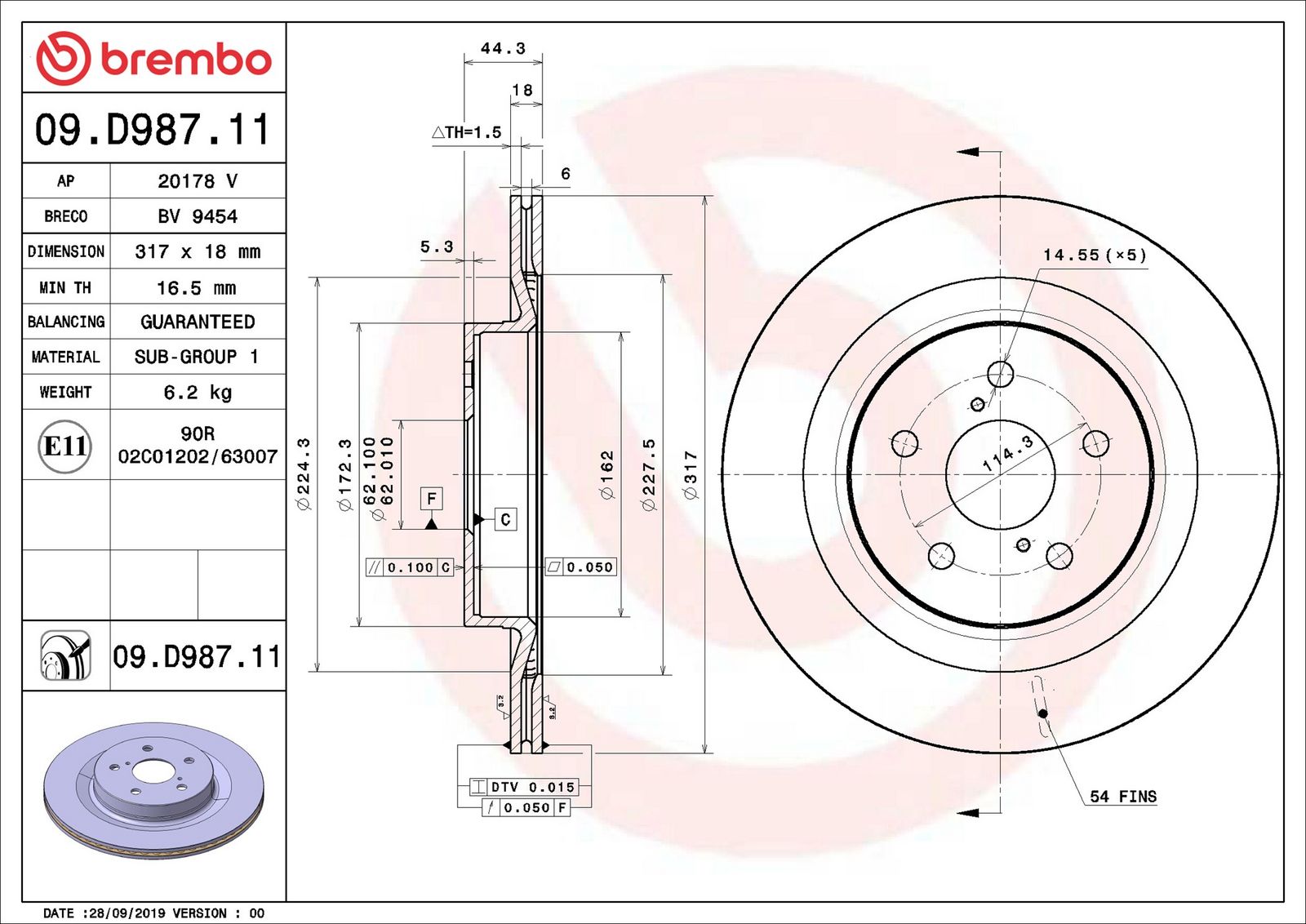 BREMBO 09.D987.11 - Bremsscheibe