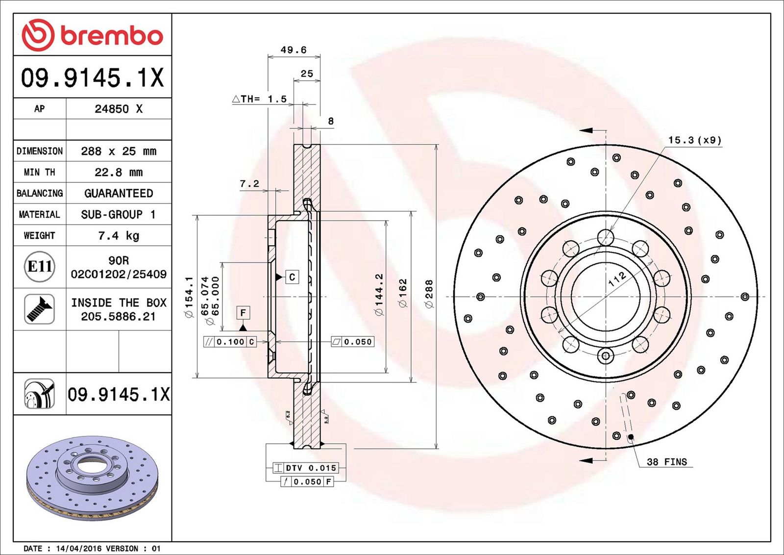 BREMBO 09.9145.1X - Bremsscheibe