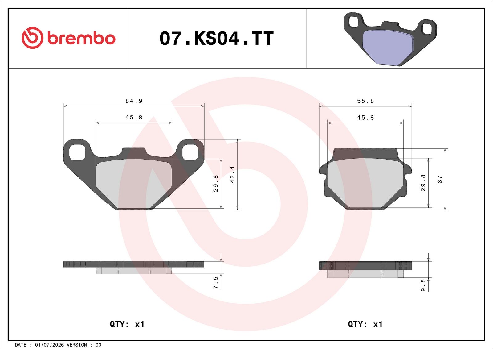 BREMBO 07KS04TT - Bremsbelagsatz, Scheibenbremse