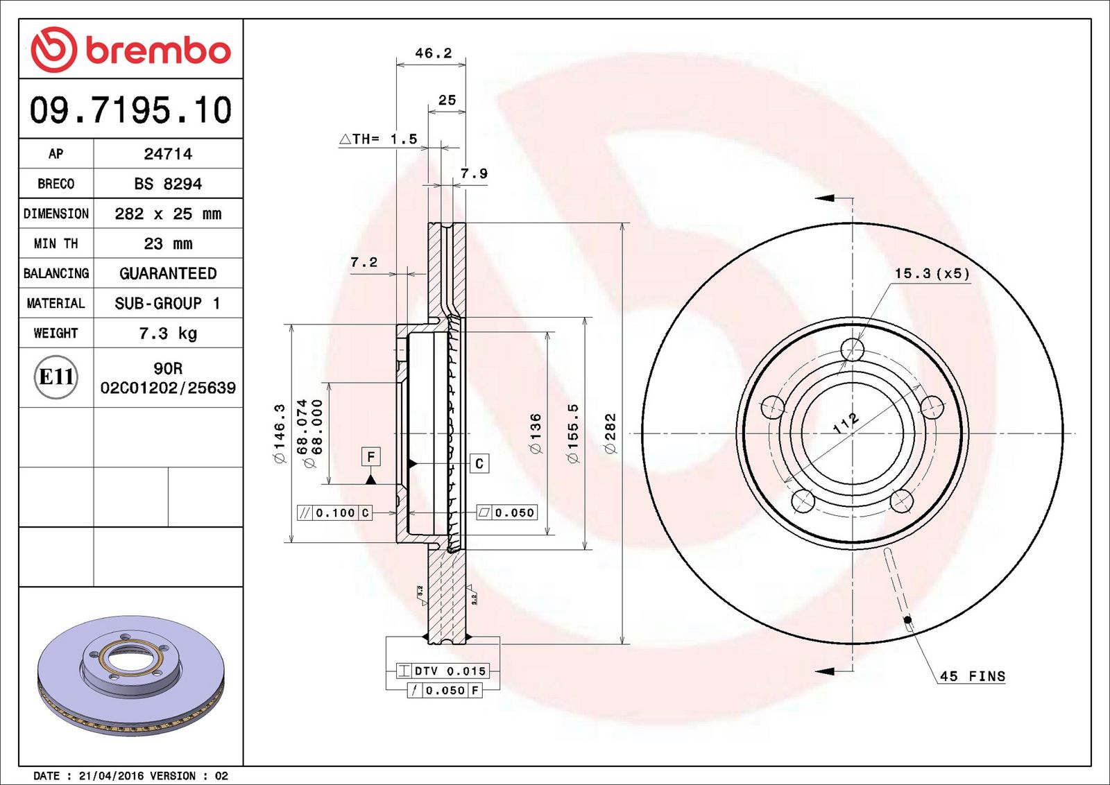 BREMBO 09.7195.10 - Bremsscheibe