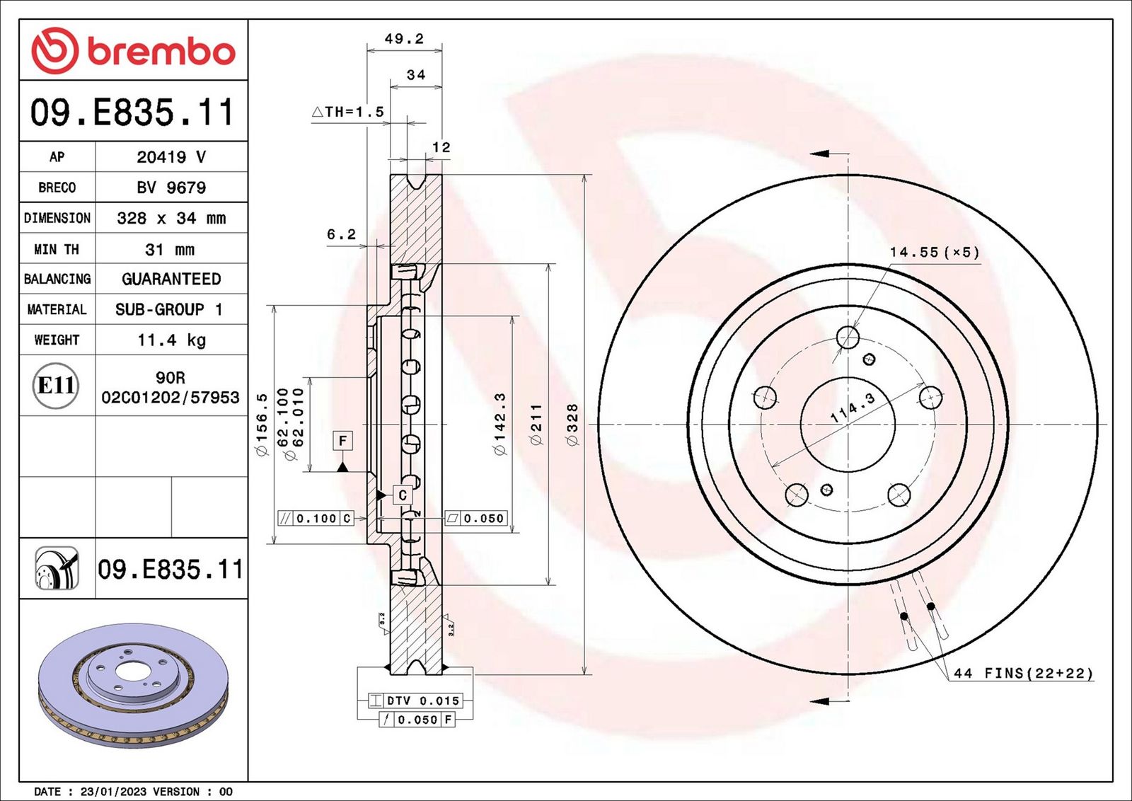 BREMBO 09.E835.11 - Bremsscheibe