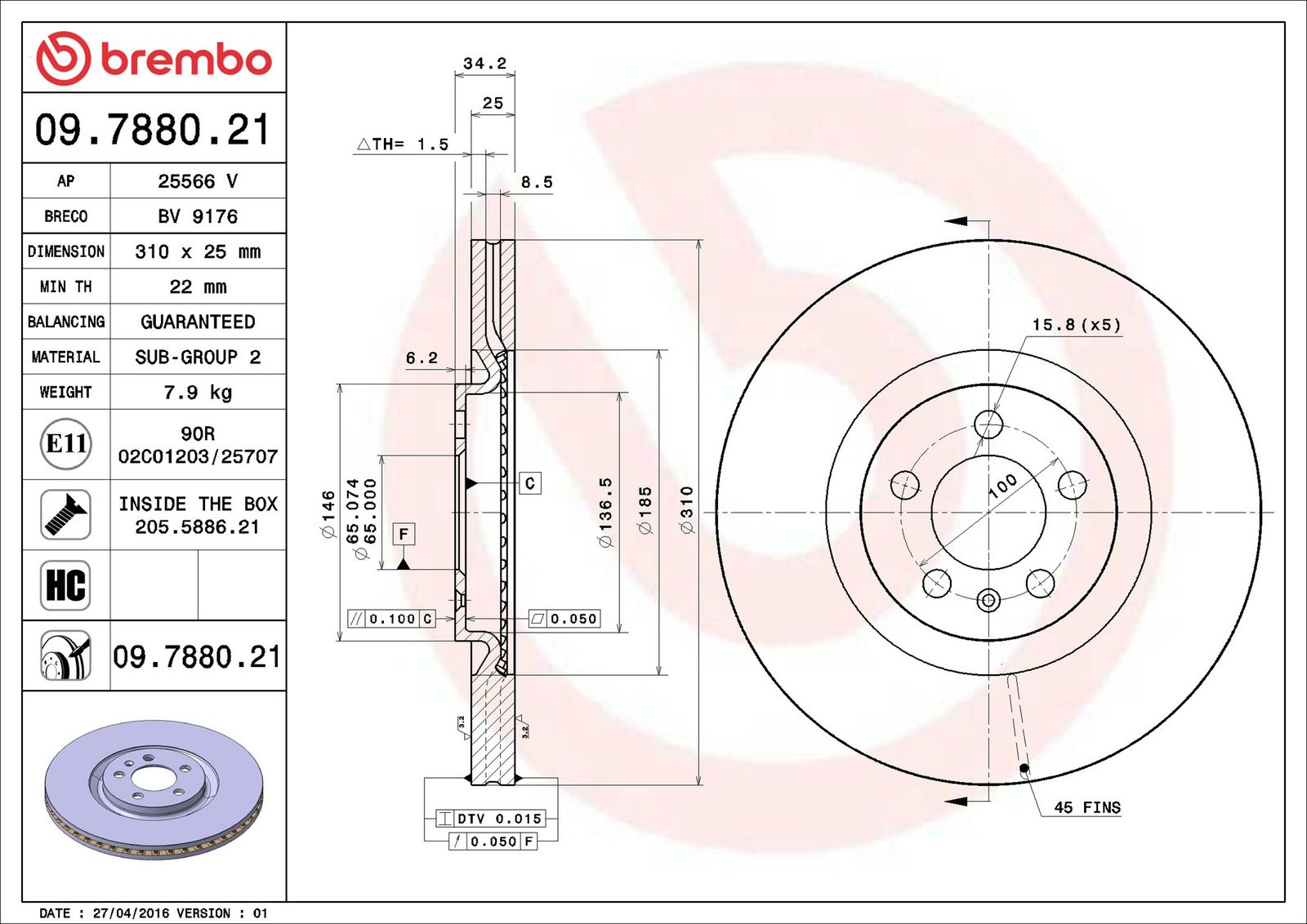 BREMBO 09.7880.21 - Bremsscheibe