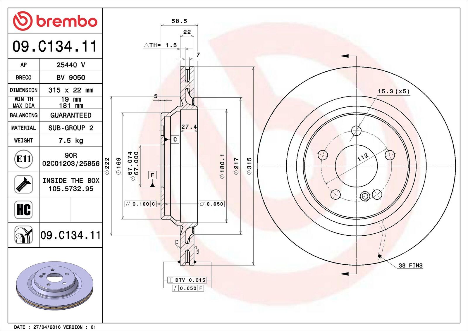 BREMBO 09.C134.11 - Bremsscheibe