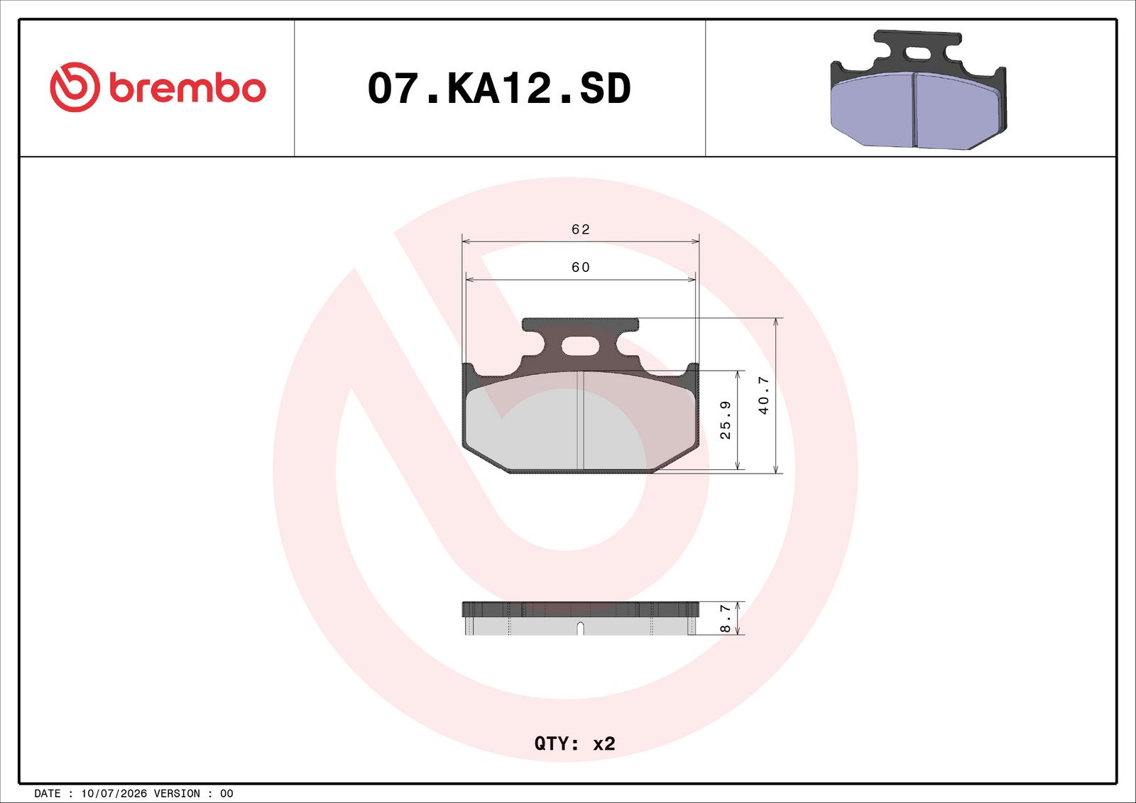 BREMBO 07KA12SD - Bremsbelagsatz, Scheibenbremse