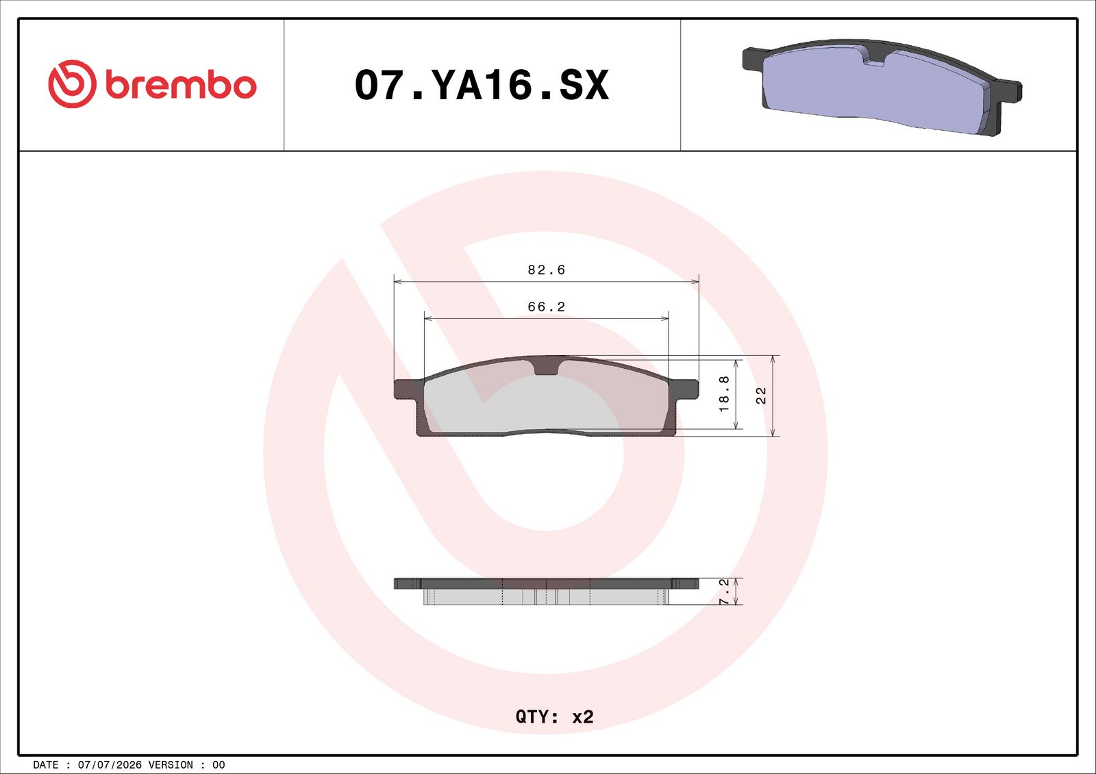 BREMBO 07YA16SX - Bremsbelagsatz, Scheibenbremse