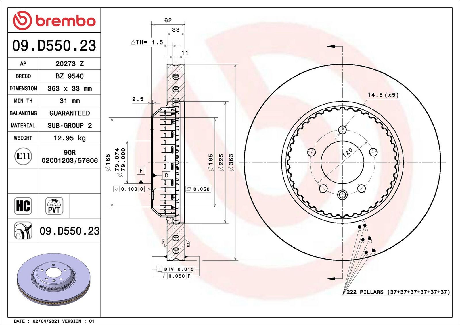 BREMBO 09.D550.23 - Bremsscheibe