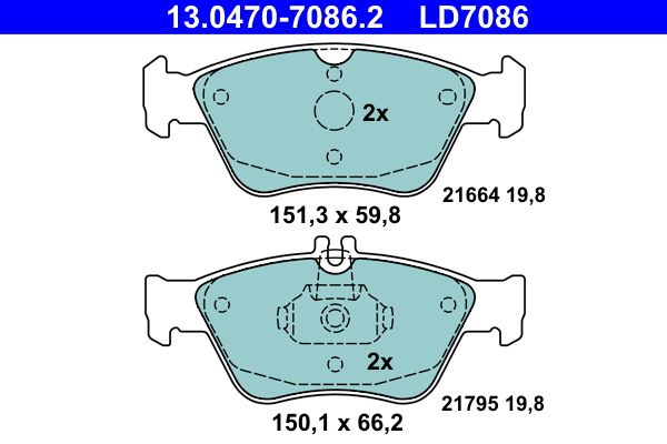 ATE 13.0470-7086.2 - Bremsbelagsatz, Scheibenbremse