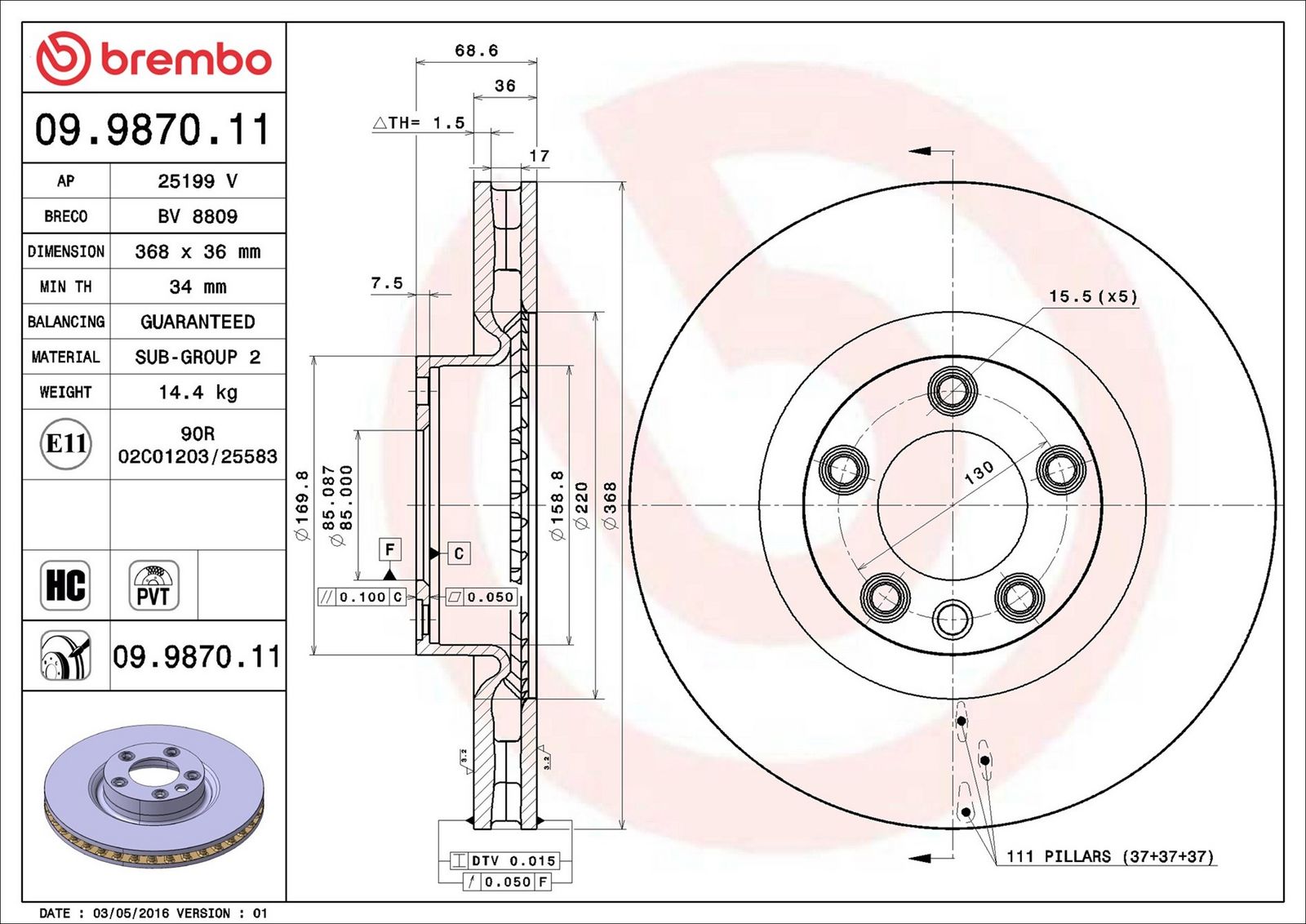 BREMBO 09.9870.11 - Bremsscheibe