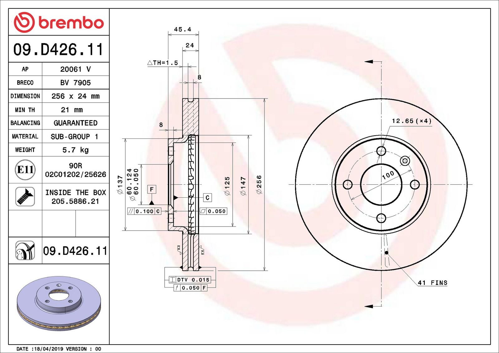 BREMBO 09.D426.11 - Bremsscheibe
