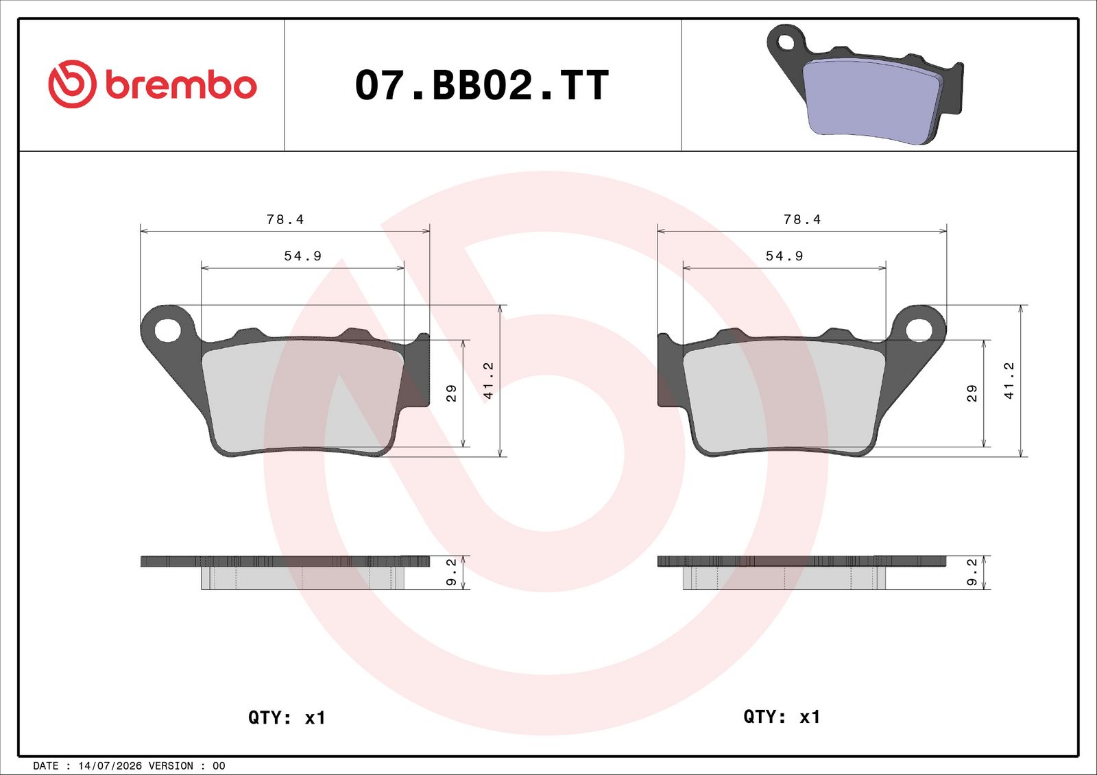 BREMBO 07BB02TT - Bremsbelagsatz, Scheibenbremse