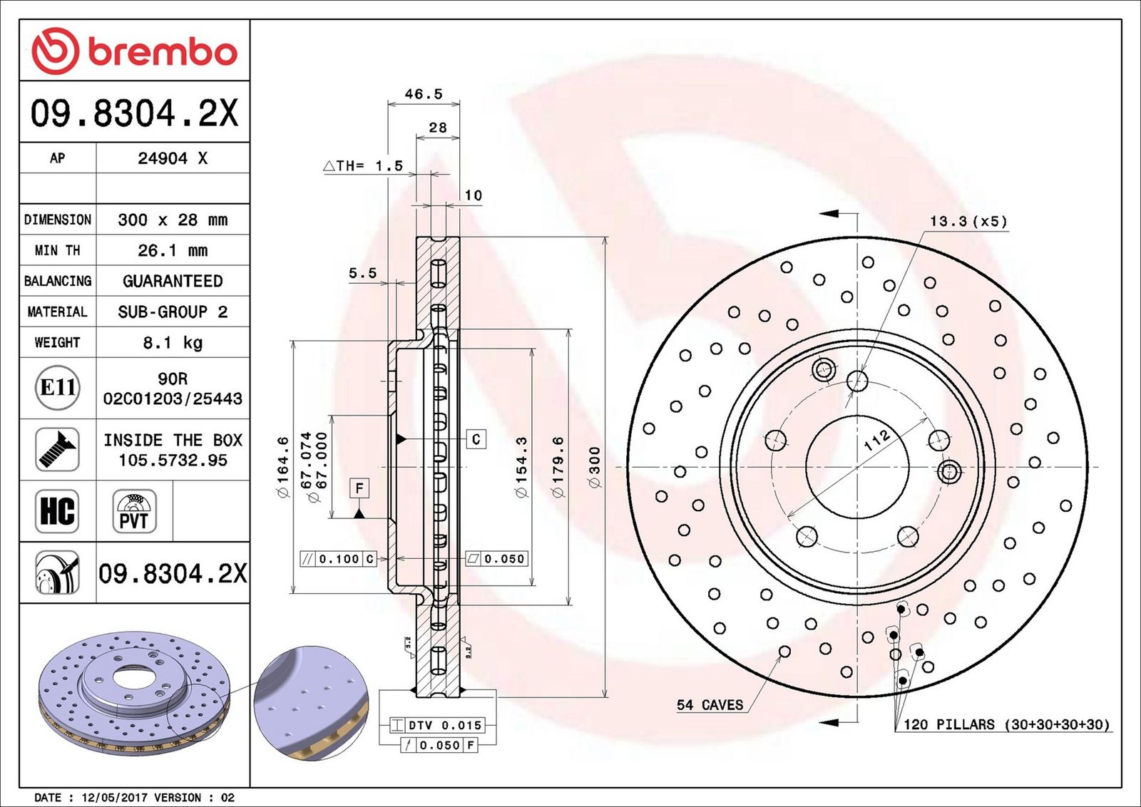 BREMBO 09.8304.2X - Bremsscheibe