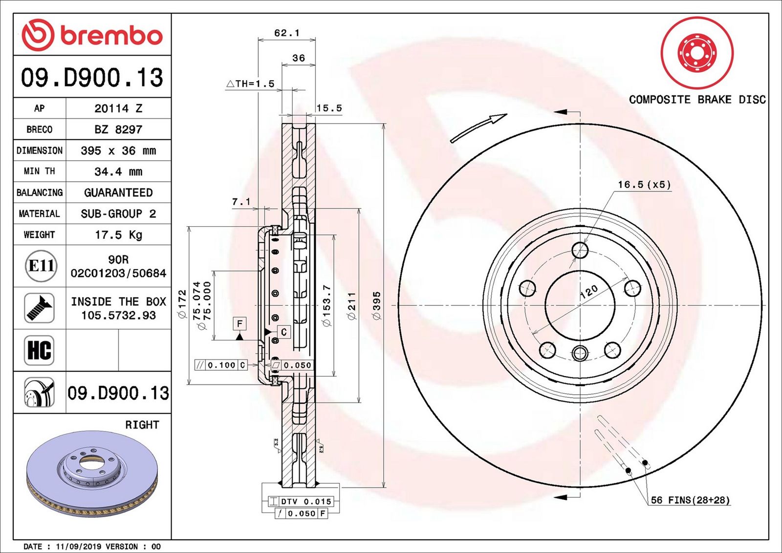 BREMBO 09.D900.13 - Bremsscheibe