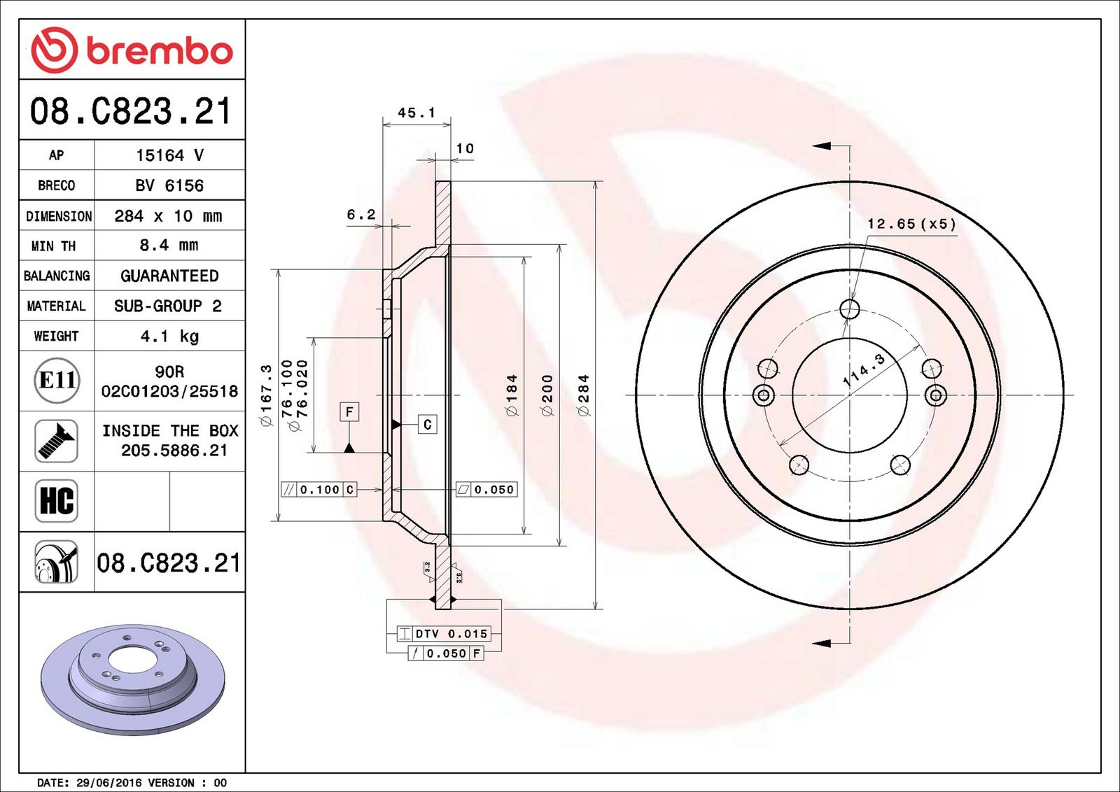 BREMBO 08.C823.21 - Bremsscheibe