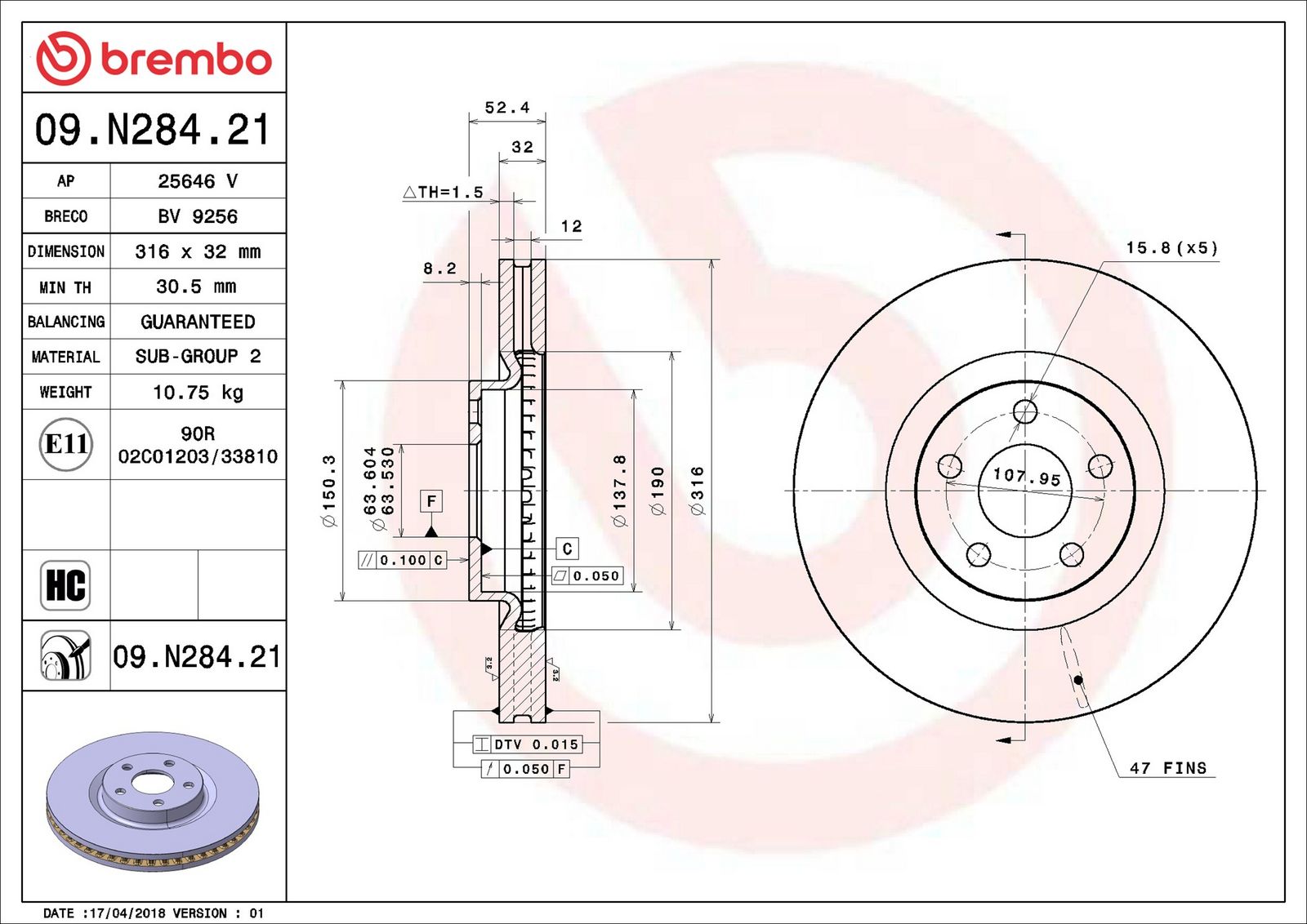 BREMBO 09.N284.21 - Bremsscheibe