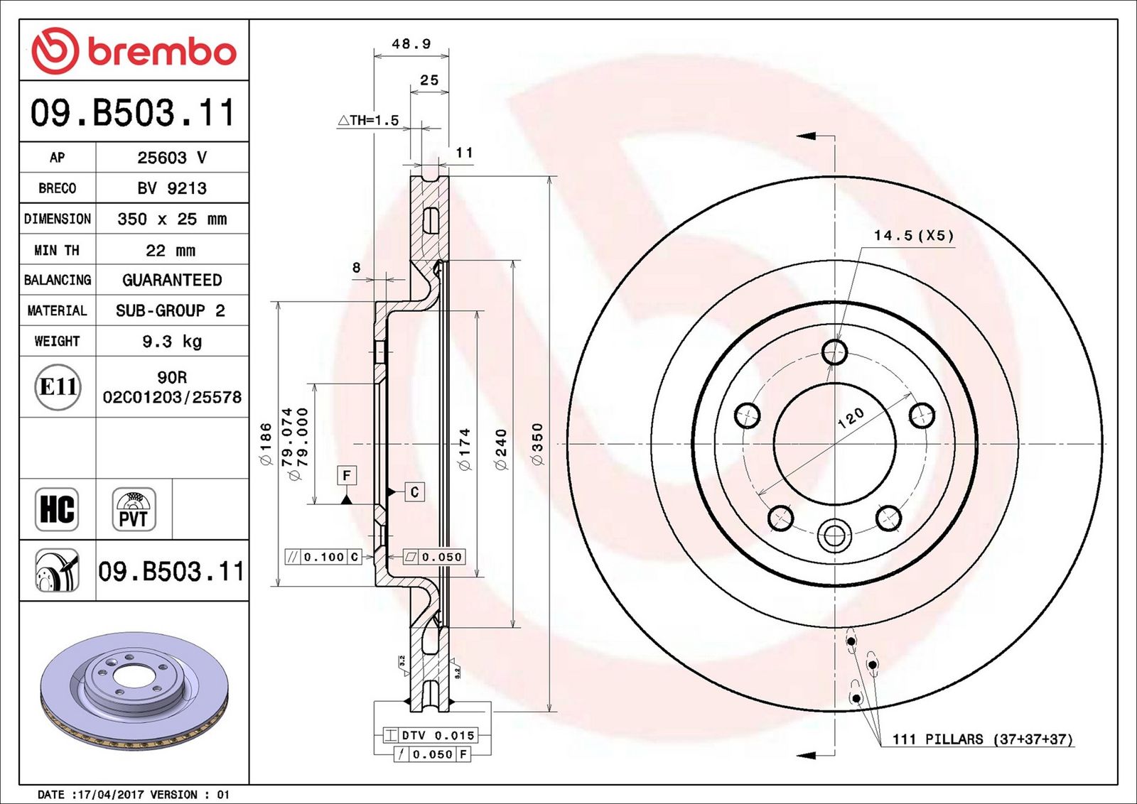 BREMBO 09.B503.11 - Bremsscheibe