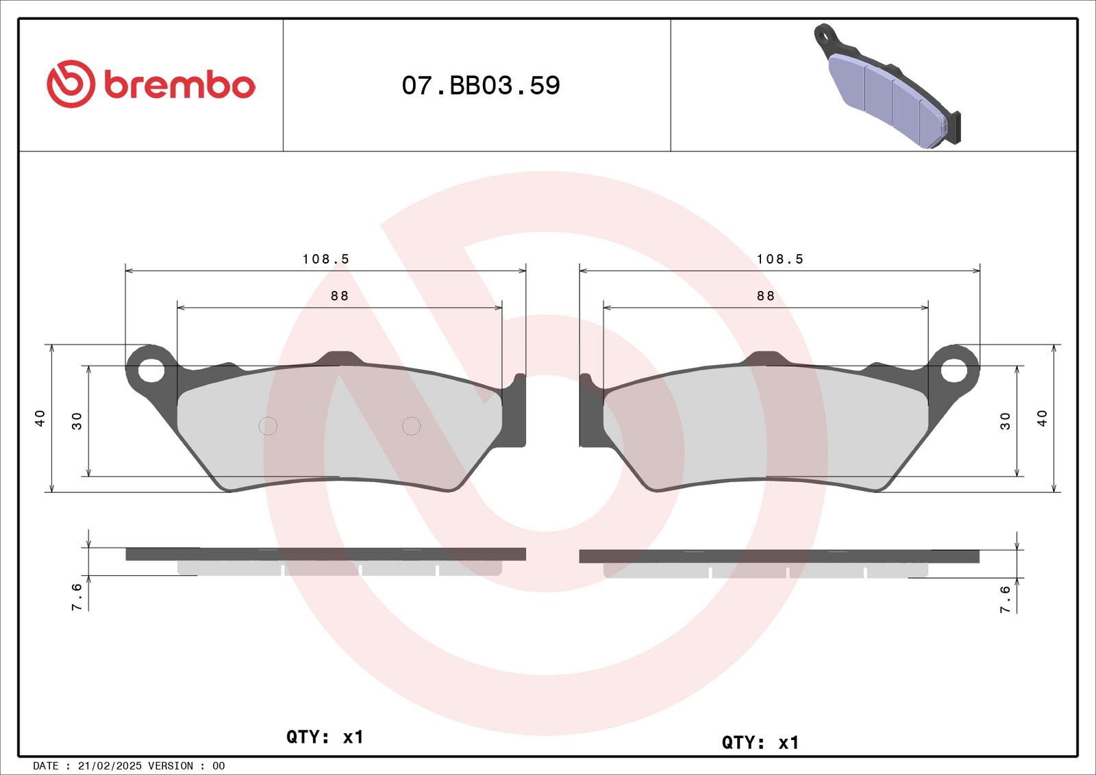 BREMBO 07BB0359 - Bremsbelagsatz, Scheibenbremse