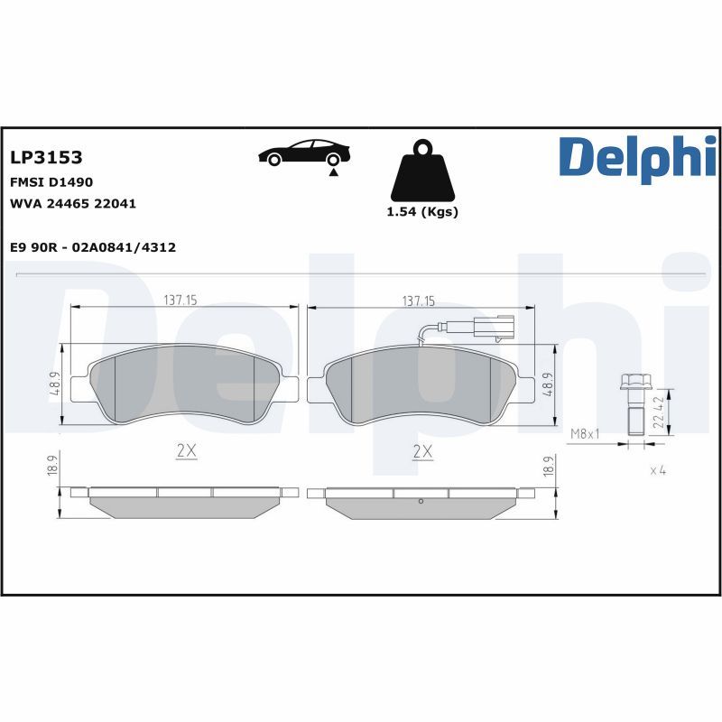 DELPHI LP3153 - Bremsbelagsatz, Scheibenbremse