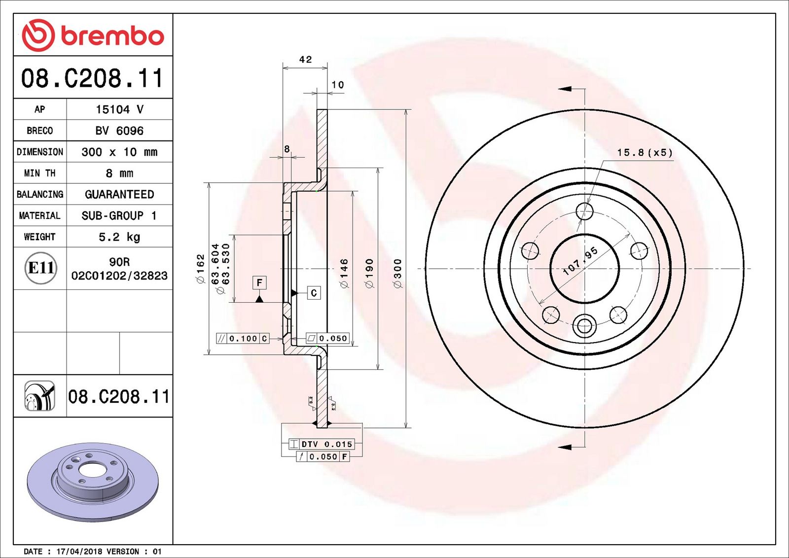 BREMBO 08.C208.11 - Bremsscheibe
