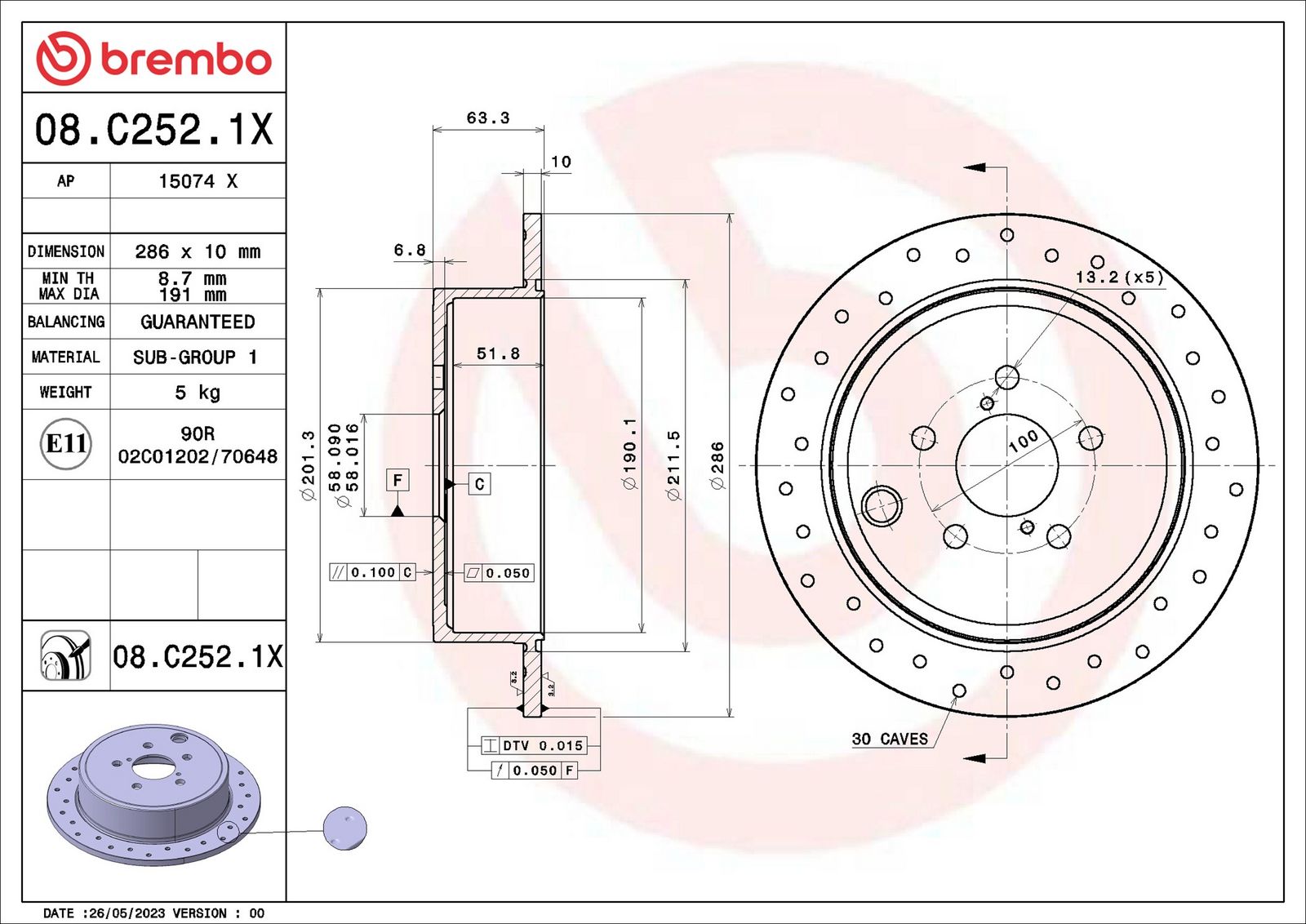 BREMBO 08.C252.1X - Bremsscheibe
