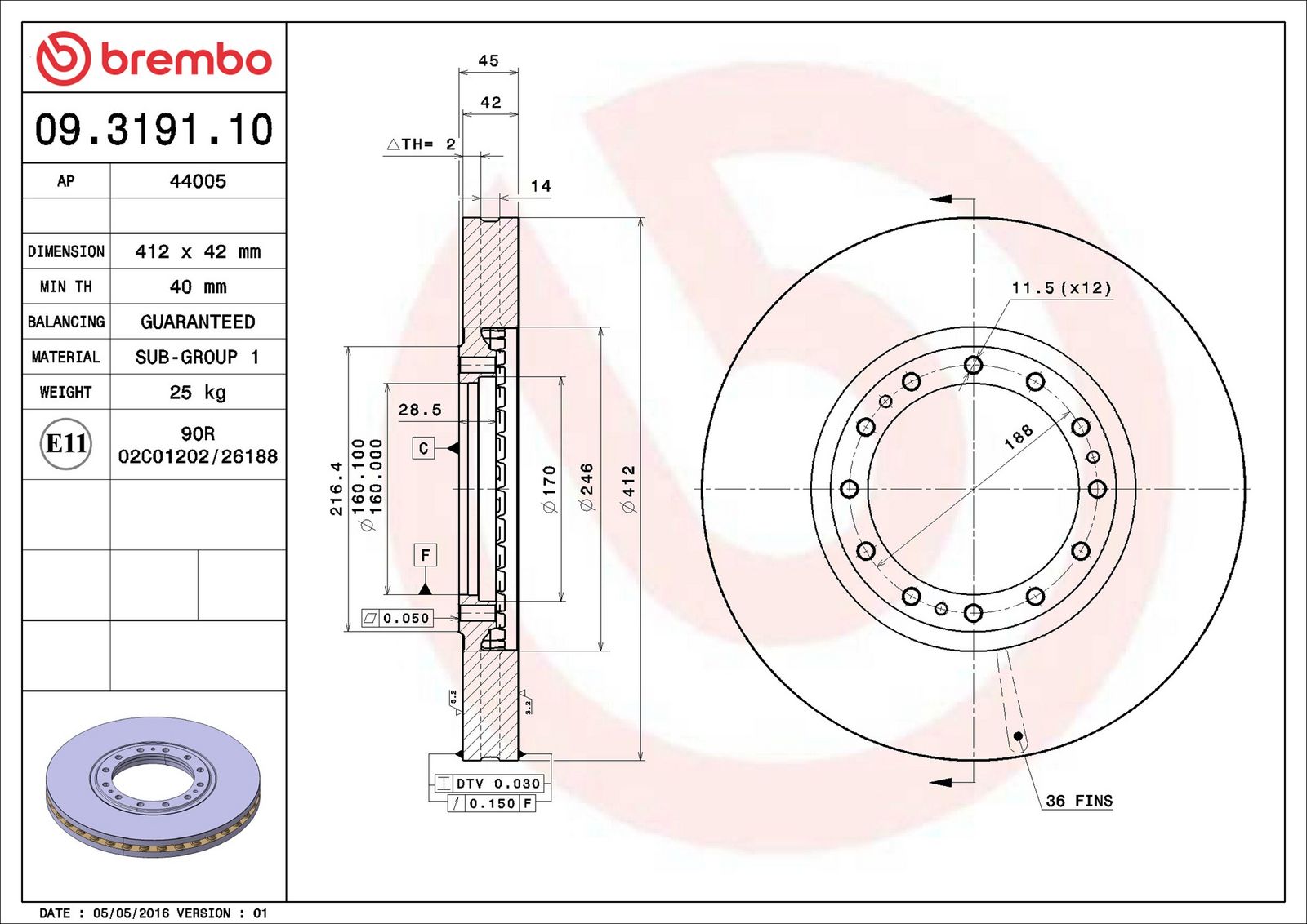 BREMBO 09.3191.10 - Bremsscheibe