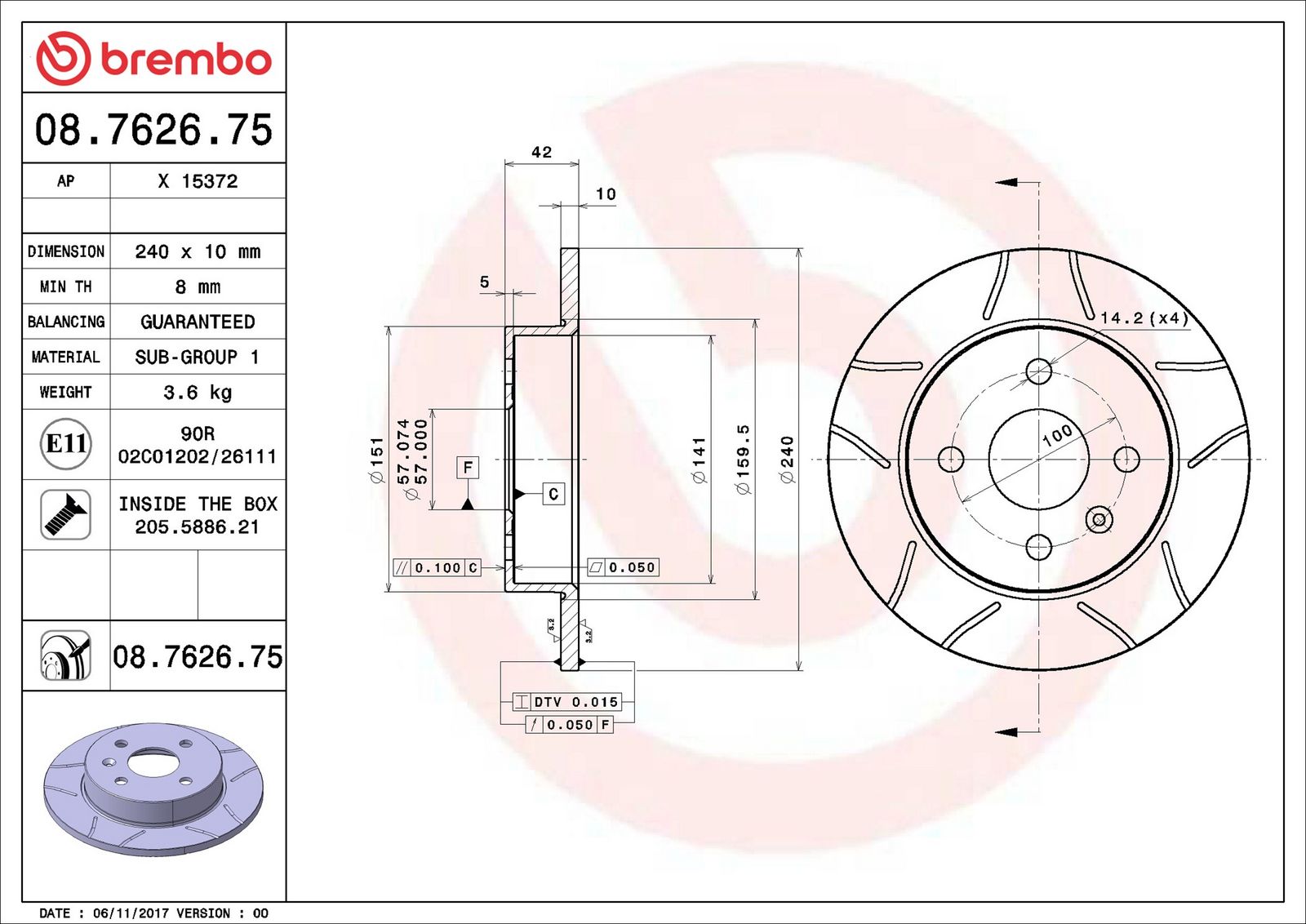 BREMBO 08.7626.75 - Bremsscheibe