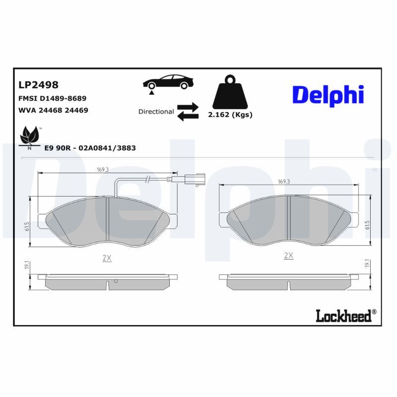 DELPHI LP2498 - Bremsbelagsatz, Scheibenbremse