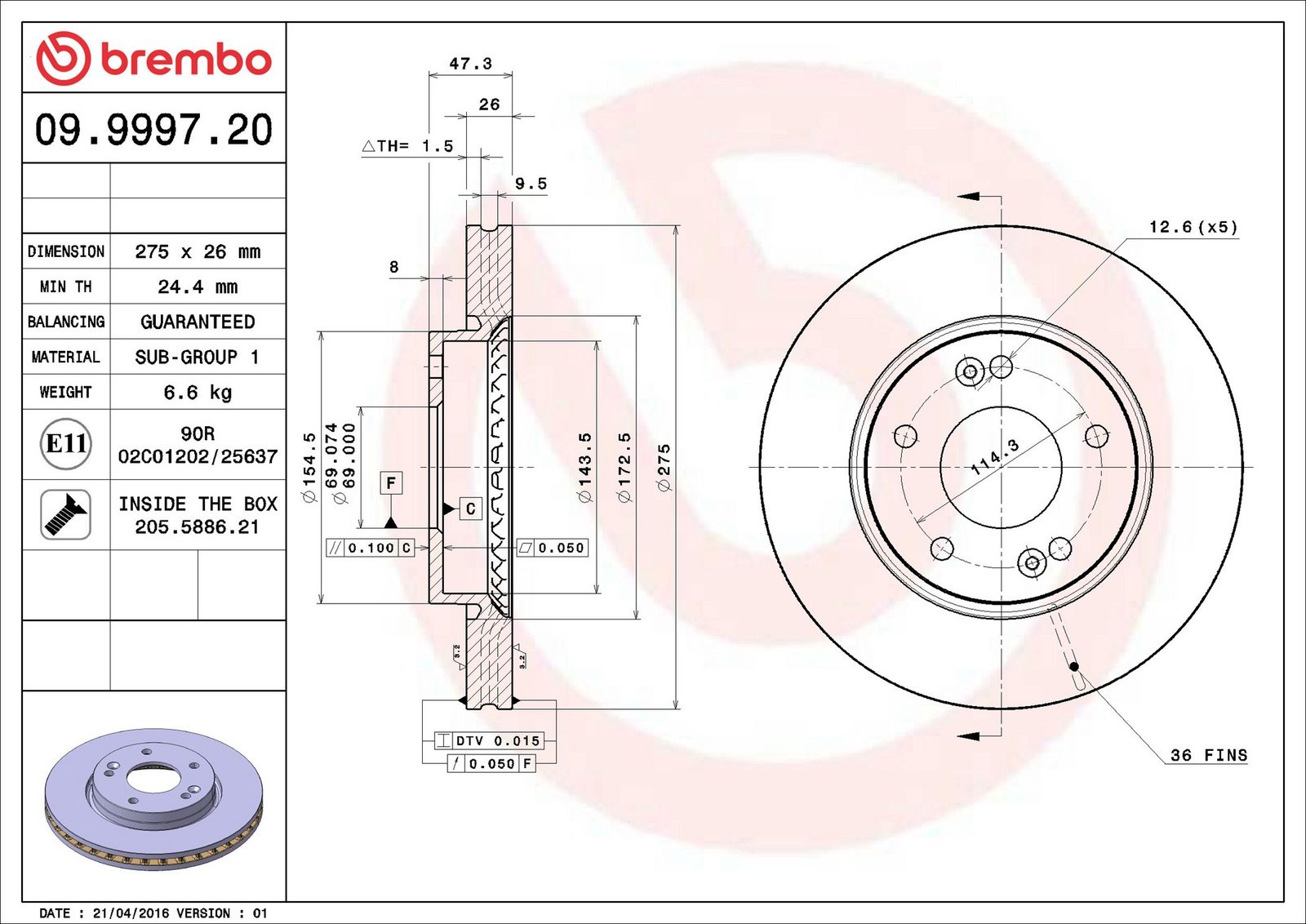 BREMBO 09.9997.20 - Bremsscheibe