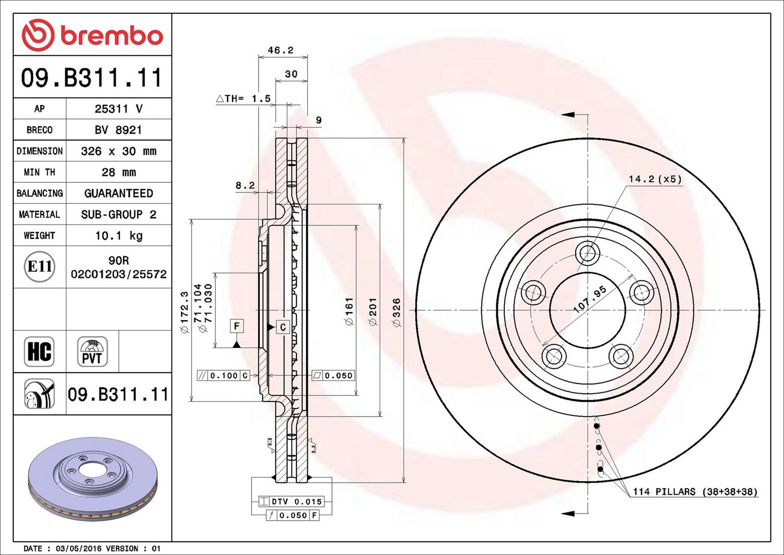 BREMBO 09.B311.11 - Bremsscheibe
