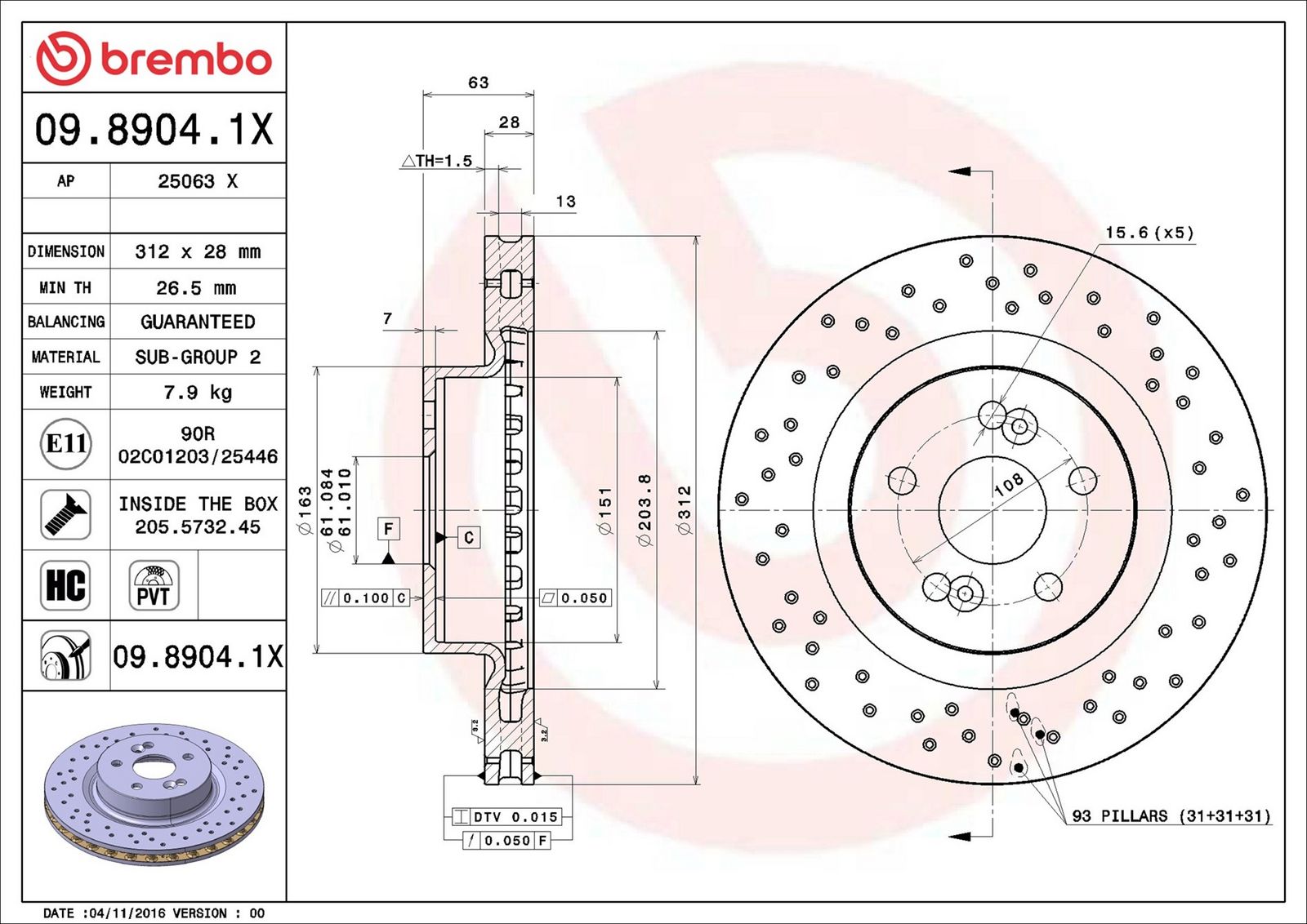 BREMBO 09.8904.1X - Bremsscheibe