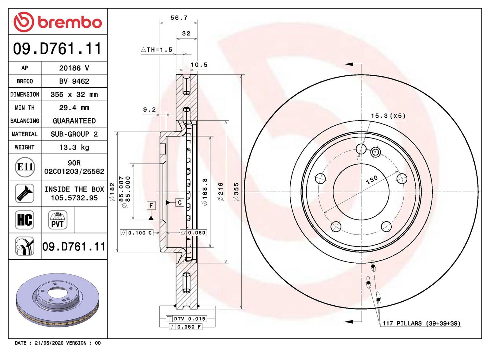 BREMBO 09.D761.11 - Bremsscheibe