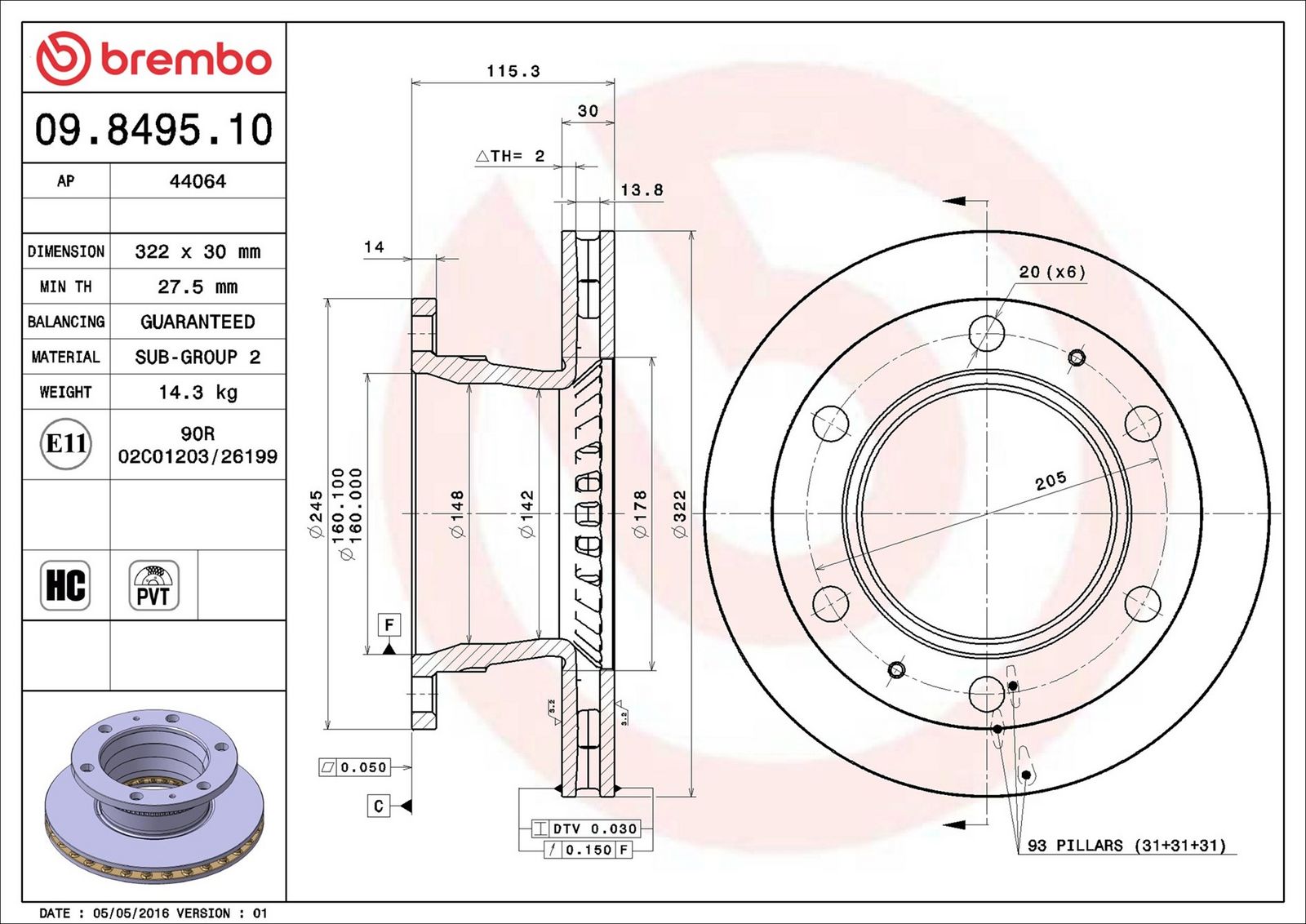 BREMBO 09.8495.10 - Bremsscheibe